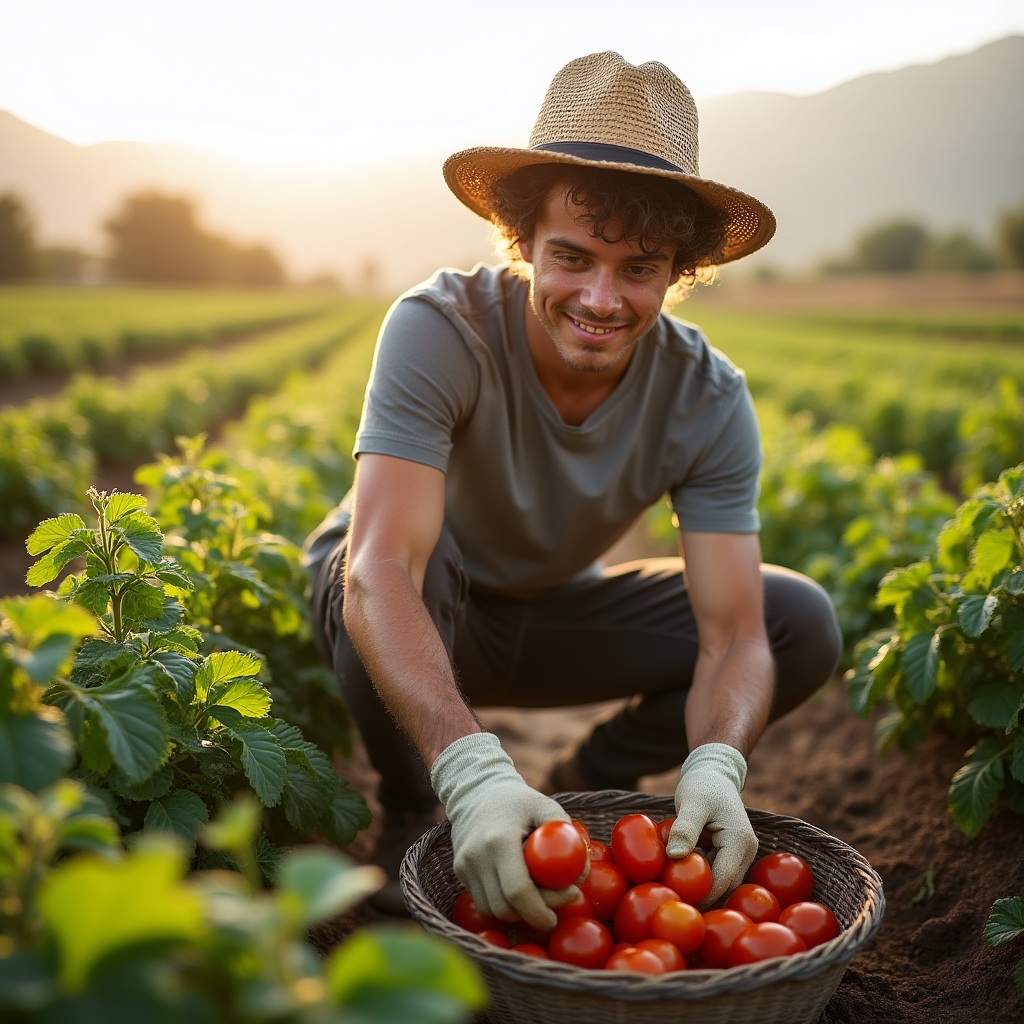 Voluntaria trabajando en una huerta de una finca en los Valles Calchaquíes